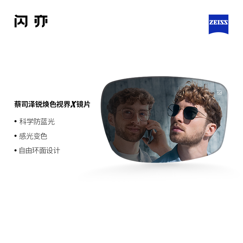 ZEISS/蔡司镜片 泽锐焕色视界X 自由环面 男女近视眼镜片树脂2片