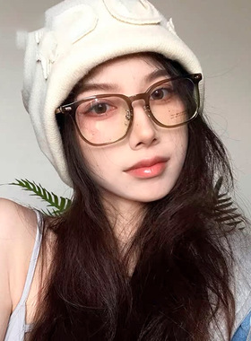 闪亦眼镜复古冷茶色大框显瘦眼镜框男女近视可配近视眼镜122608