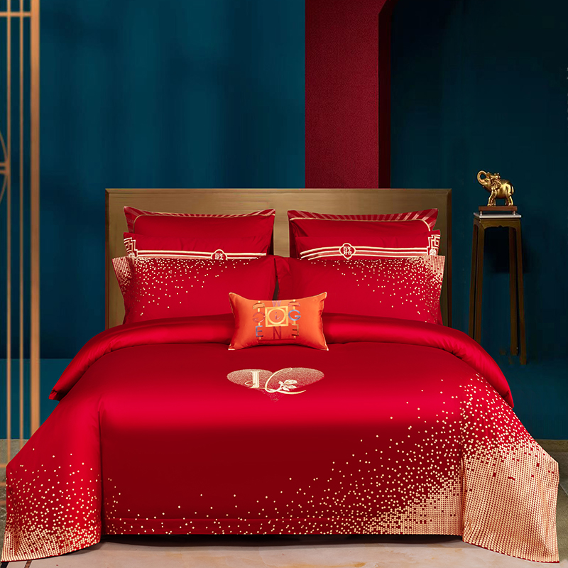 160支长绒棉精绣工艺款婚庆四件套89/10刺绣纯棉被套床上用品床单