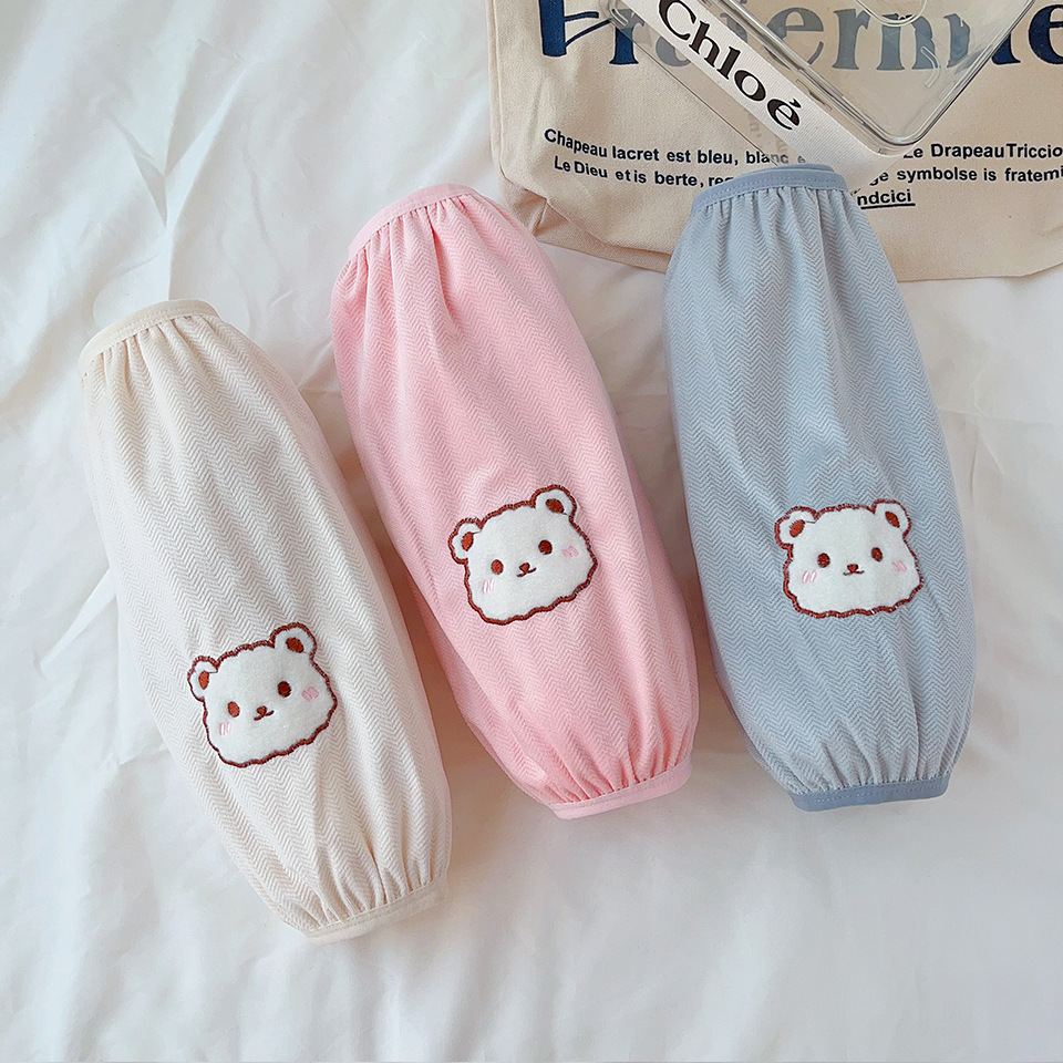 韩国ins风小熊保暖袖套女冬季防污绒布袖头加长款羽绒服套袖