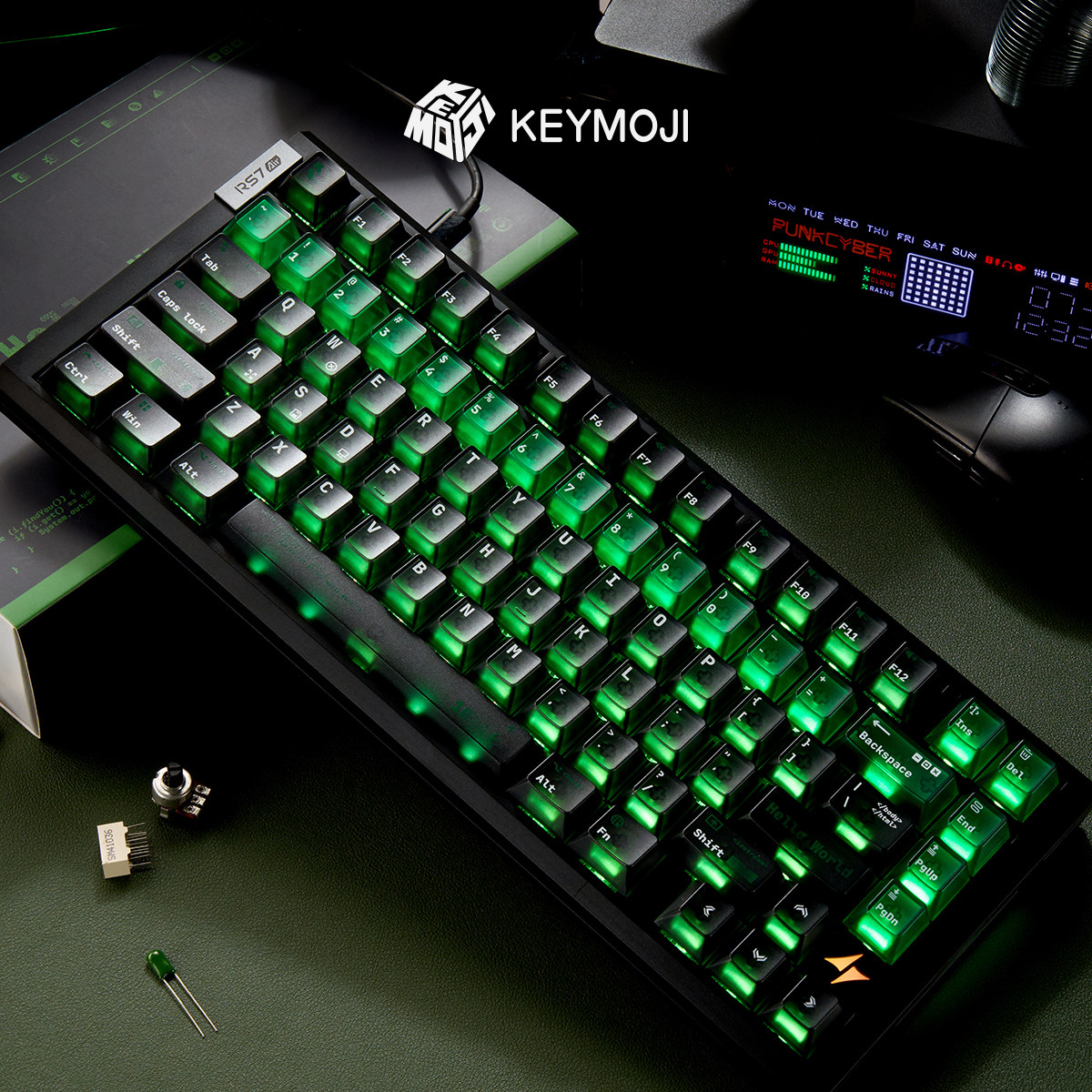 KEYMOJI源代码键帽绿光透明水晶键帽机械键盘配件发光效果