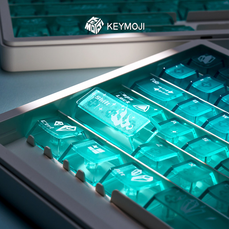 KEYMOJI磷叶石宝石系列主题键帽wooting原厂ROG磨砂全套绿色雾透图片