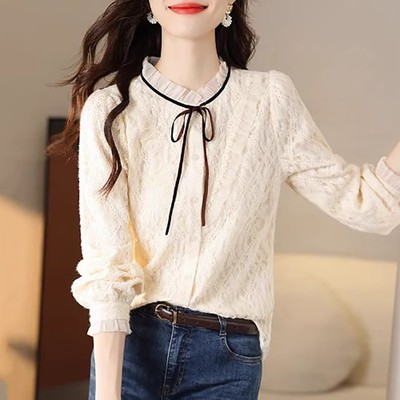 欧洲站蕾丝打底衫女设计感小众2025年春秋冬季新款高级感长袖衬衫