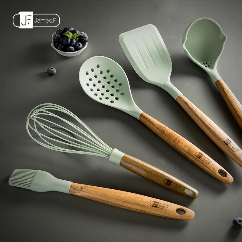 James.F柚木硅胶防烫耐热高温厨具硅胶汤勺铲子不伤锅不粘锅锅铲