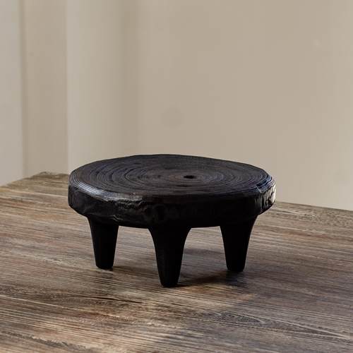 碳化木茶几诧寂风实木花盆底座黑色木墩盆景托 托盘高级感软装家