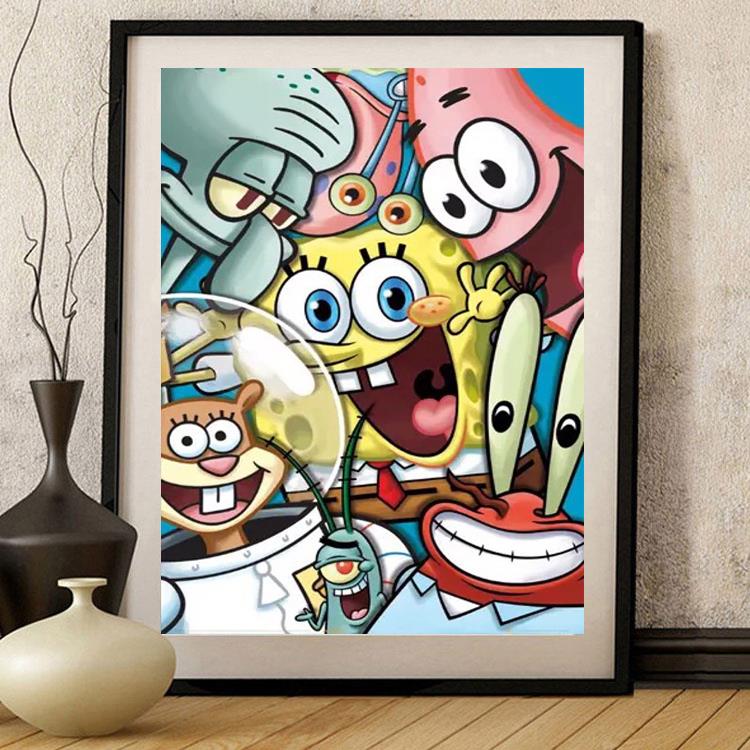 卡通儿童钻石画2024新款海绵宝宝卧室小幅5d手工点贴钻十字绣满钻