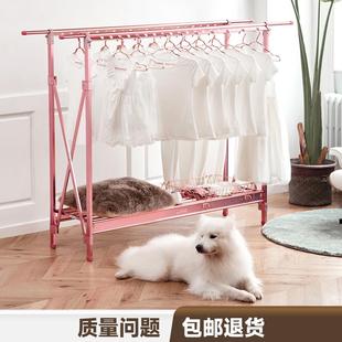 伸缩凉衣杆晒被子架家用移动阳台晒衣架 晾衣架落地折叠室内双杆式