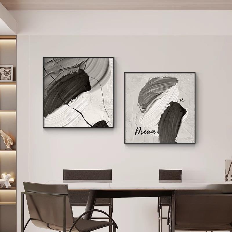 餐厅装饰画抽象高级感客厅背景墙挂画现代简约大气正方形卧室壁画图片