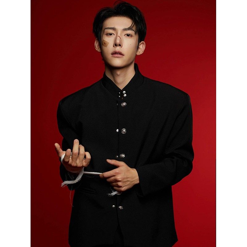 仓石一树新中式立领夹克西服男士秋冬季新款短款西装外套中山装男