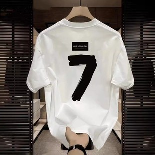 半袖 高级感重磅情侣装 t恤男2025夏季 仓石一树潮牌圆领数字7短袖