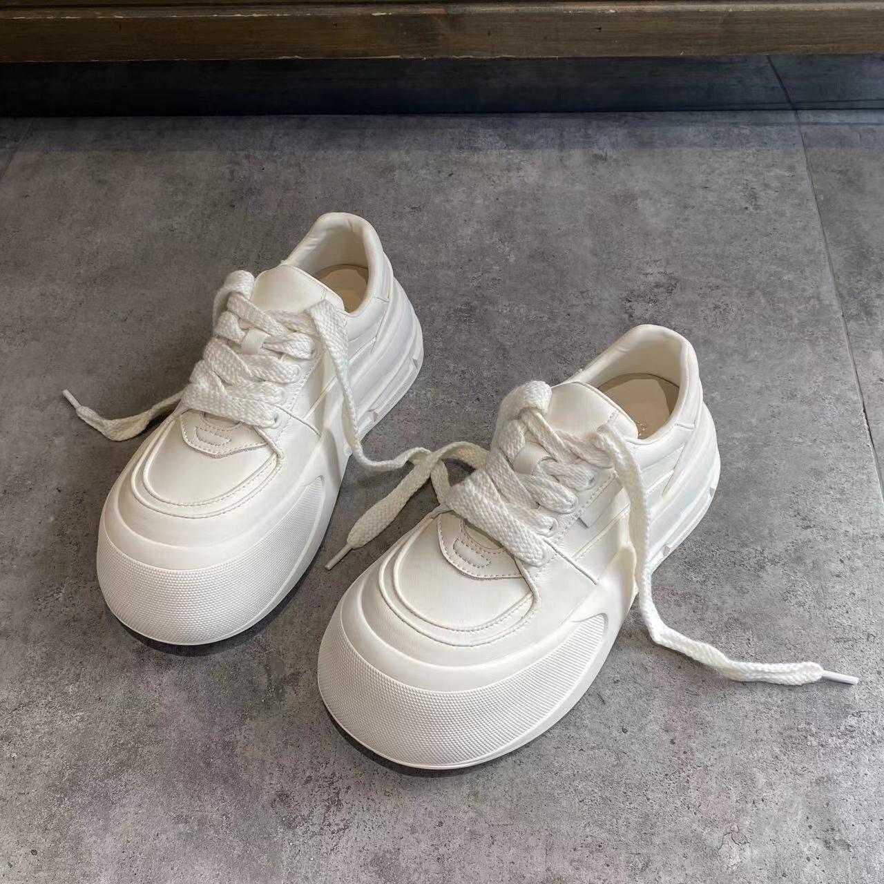 松糕厚底真皮小白鞋女2025夏季款面包丑萌鞋百搭厚底增高休闲板鞋,女鞋,休闲板鞋,淘宝优惠券,粉丝福利购,淘宝优惠卷