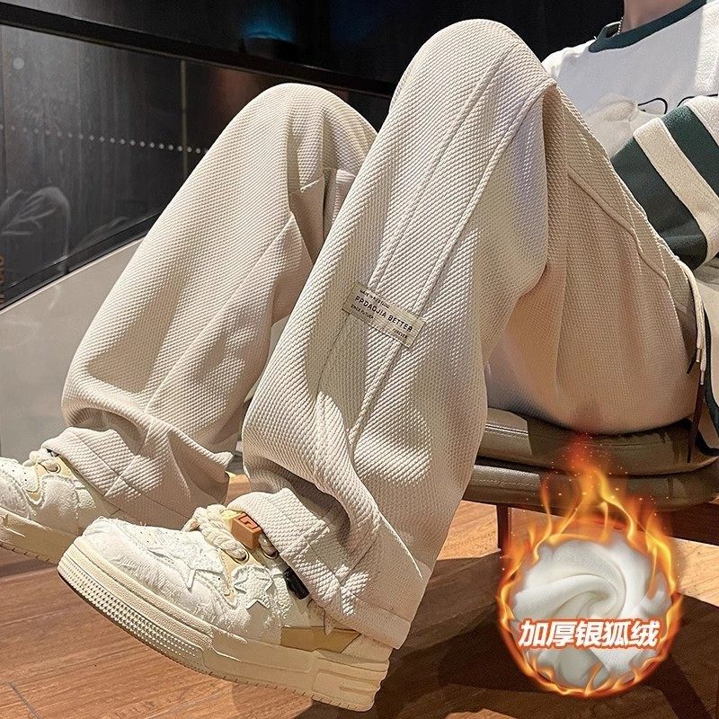 仓石一树潮牌加绒裤子男款秋冬季新款宽松直筒裤加厚休闲运动长裤