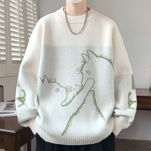 内搭打底衫 宽松情侣针织衫 线衣 秋冬新款 仓石一树潮牌卡通毛衣男款