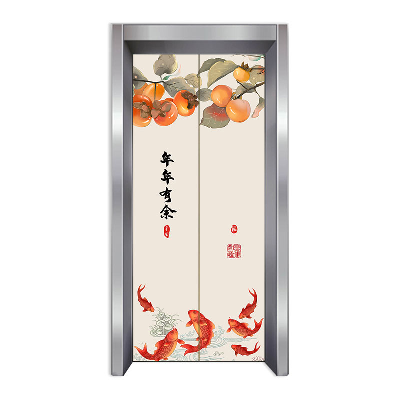 电梯门贴纸新中式民俗一梯一户改造遮丑网红入户电梯门装饰贴画膜