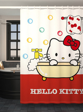 kitty卡通可爱浴帘防水遮挡帘浴室隔断帘淋浴帘卫生间洗澡门帘