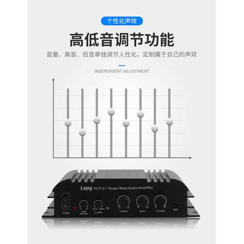 乐派LP-168S 2.1声道 家用车载12V小功放 带重低音调节功放机