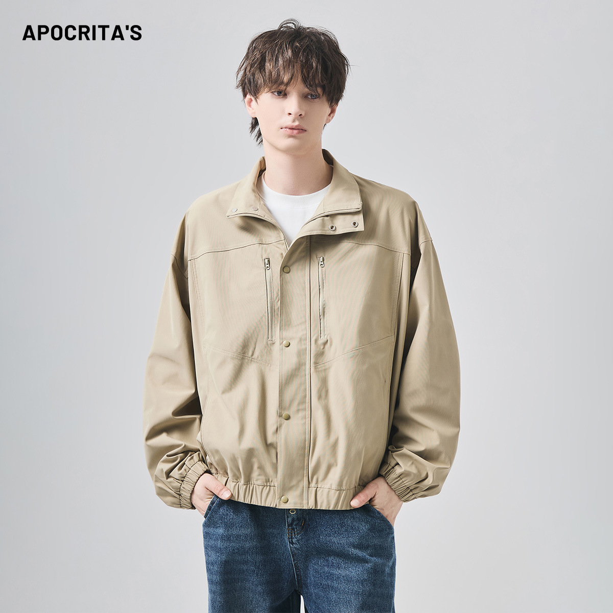 外套男秋冬高级感潮牌百搭宽松立领休闲飞行夹克上衣|APO男装