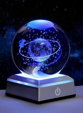 发光星空银河系水晶球小夜灯摆件桌面玻璃球装饰品生日礼物送女生