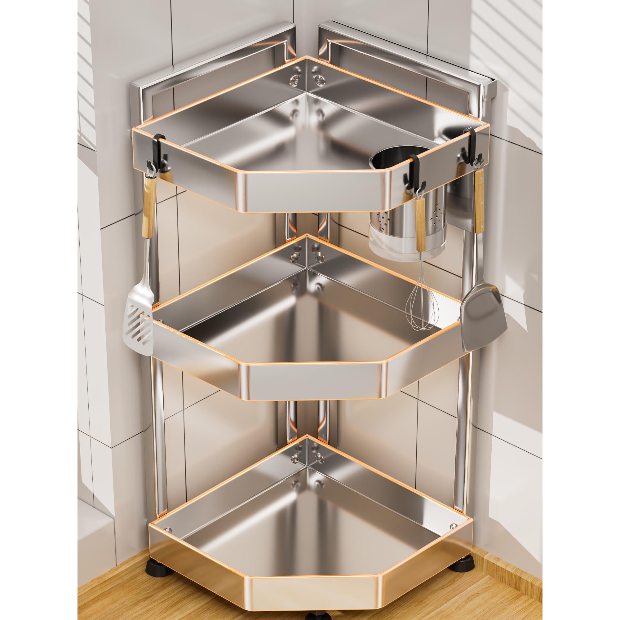 厨房不锈钢厨房置物架调料架台面放调味瓶品三角转角多功能收纳架