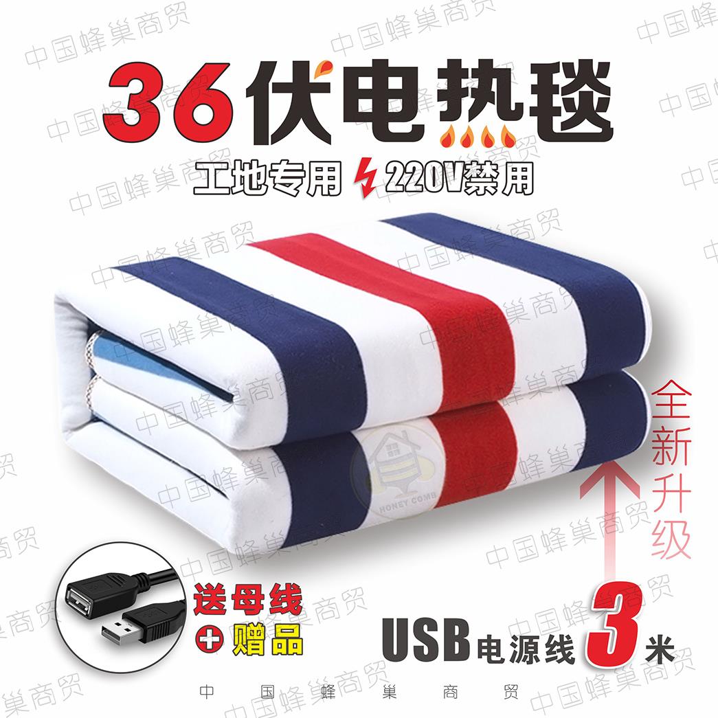 36v电褥子usb插头接口工地专用宿舍寝室单双人36伏低压水暖电热毯