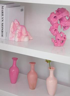 新中式粉色太湖石花瓶山书挡书档创意书立东方美学装饰艺术摆件