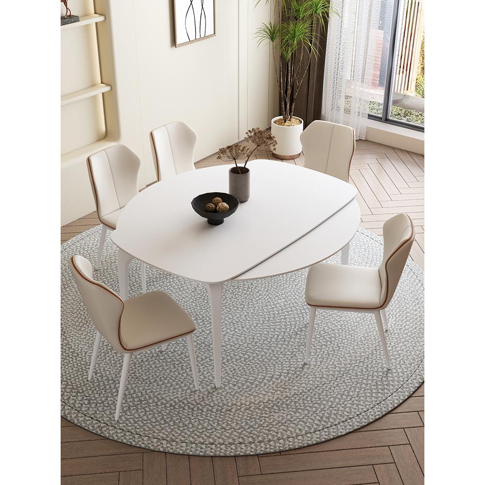 伸缩岩板餐桌家用小户型现代简约可变圆形实木餐桌椅组合方圆两用