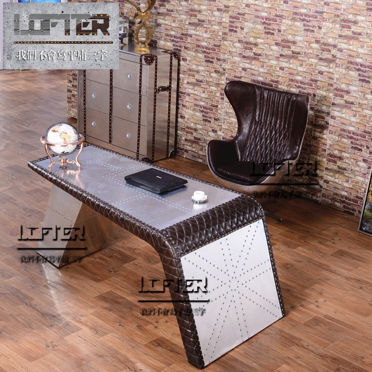 LOFT工业风格家具铝皮铆钉金属创意书桌办公桌复古电脑桌家具
