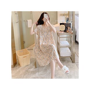 绵绸裙大码 泳衣家居裙高级感甜美学生短袖 薄款 棉绸睡裙女春秋夏季