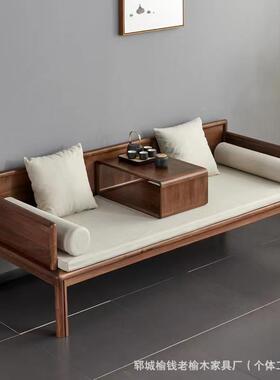 新中式实发木沙老木POK罗汉床伸缩推拉床客厅简约榆阳台户型沙床