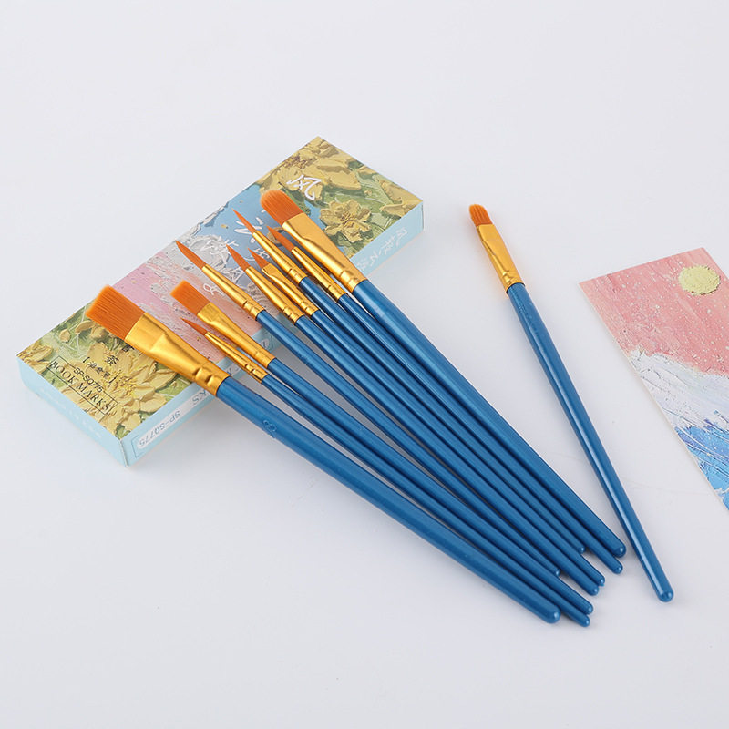塑料长杆10支油画笔套装 绘画水彩绘画美术学生尼龙毛刷油画笔