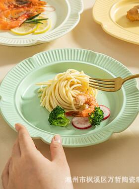 瓷家用菜盘拉子碗碟意面盘泡面碗勺子汤碗CLF陶沙碗饭装碗整件