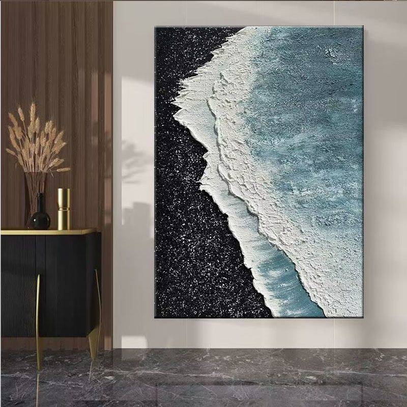 顺丰】手绘肌理极简黑白手工油画客厅玄关入户装饰画立体砂岩酒店图片