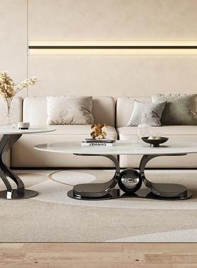 轻奢岩板茶几椭圆形高电现代简约客8713厅用家小户型茶几视柜组端