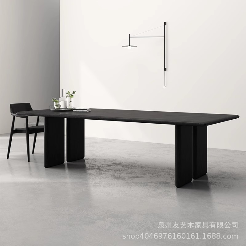极简全实木黑色大板会议桌