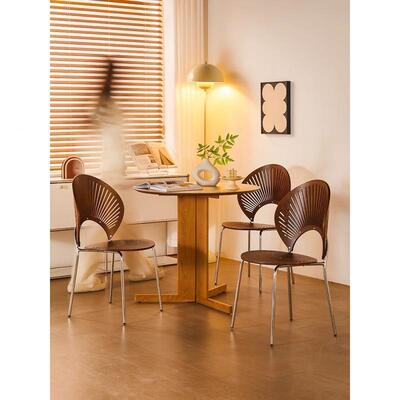 网木餐椅用餐厅茶椅餐桌LPC化妆凳子靠背复古贝壳椅红中古家风椅