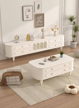 法式实奶型油风木烤漆电视柜茶几组合现简F985T8S9约小户烤代漆黑