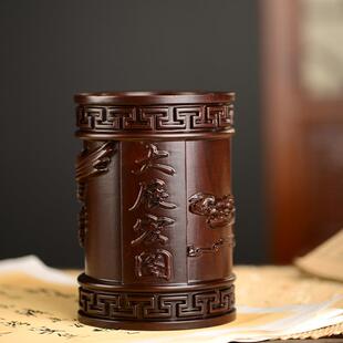 黑檀木雕大展笔工艺品办公室书宏桌家居BSV客厅木图质笔筒摆件筒