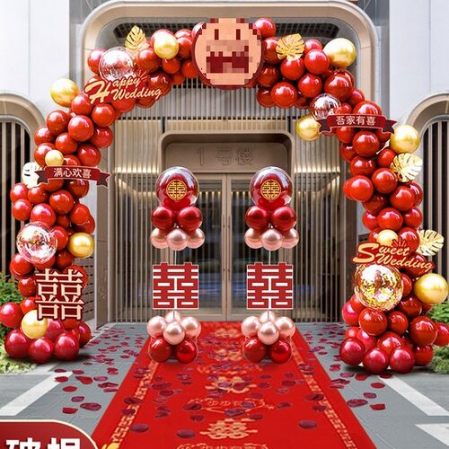 气球拱门结婚室外婚礼迎宾装饰场景布置门口婚庆用品立柱花架农村