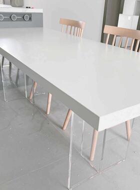 F9677H76台书悬浮餐桌轻奢亚克力公桌子白色办岛桌家用电脑桌现代