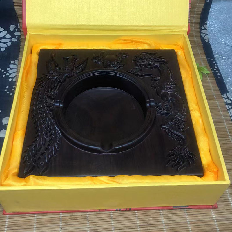黑檀木龙凤呈祥中式复古烟灰缸