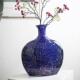 新中式 蓝色大经典 落地玻瓶创意水UFE培插花鲜花干花号客厅家用璃