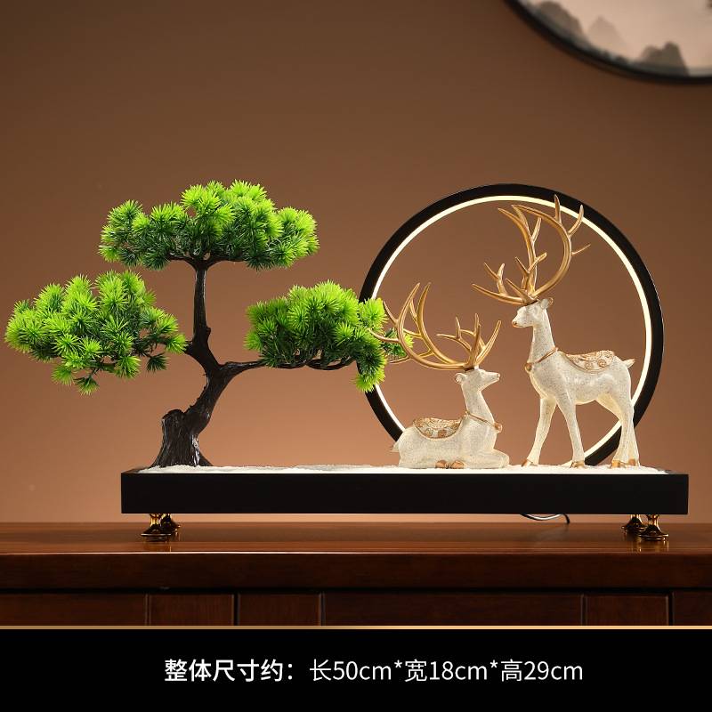 新中式禅意迎客松流沙画电视柜玄关办公室微景观摆件软装沙漏装饰图片