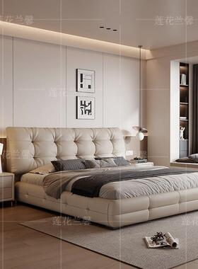 代简约款主F99J8J7J卧黑色内嵌床1.m大气8软包床双人床新婚现大床