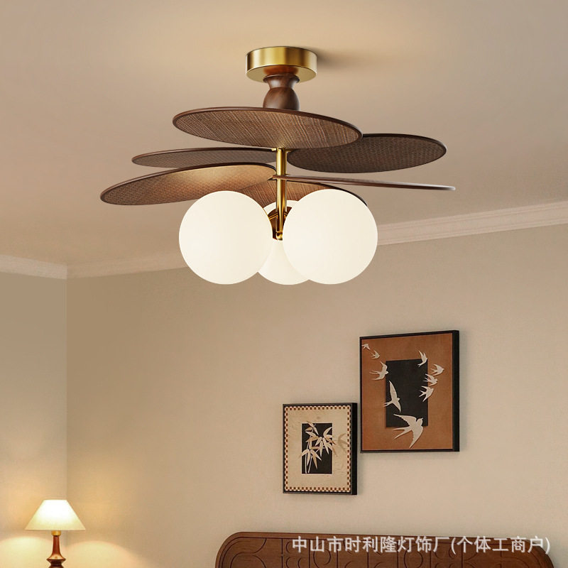 新款魔豆藤编吸顶灯卧室灯法式复古中古书房灯日式餐桌餐厅阳台灯