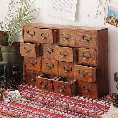 zakka实木复收古桌面小屉AXC式小型柜子木制迷你纳柜抽置柜物收纳