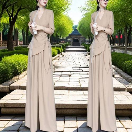 高端大码女装夏季新款时尚套装女胖mm不规则收腰绑带阔腿裤两件套