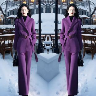 轻奢高级感女装套装2024秋冬搭配一整套气质西装领外套裤子两件套