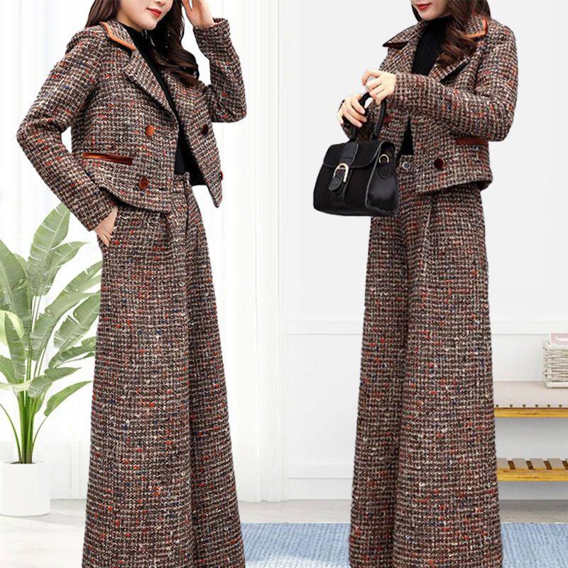 高级感时尚西服套装女秋冬季新款休闲西服翻领外套阔腿裤子两件套,女装/女士精品,时尚套装,淘宝优惠券,粉丝福利购,淘宝优惠卷