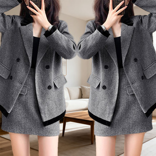 外套半身裙套装 春秋欧货时髦气质西装 通勤两件套裙装 高级气质时尚