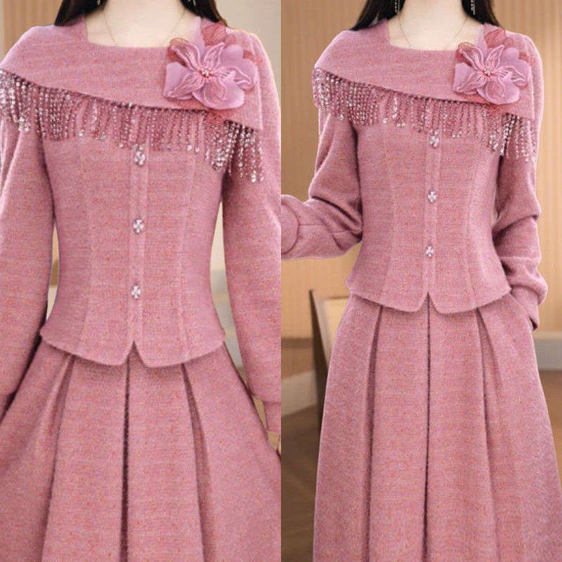 2025春秋新款高端女士小香风时尚洋气显瘦遮肉上衣半身裙子两件套